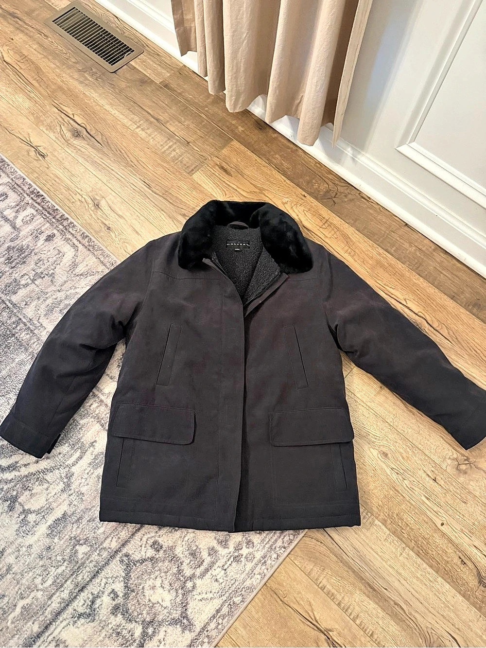 Gallery womens Black Faux Fur Collar Coat